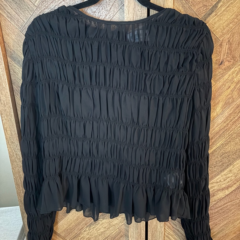 PepperMayo Women's Black Smocked Long-Sleeve Blouse - Bella Long Sleeve